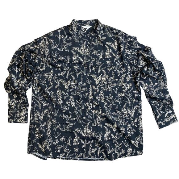 Thakoon Womens Ruffled Sleeve Button Up Black/ Cream Floral, S (oversized) - Picture 1 of 9